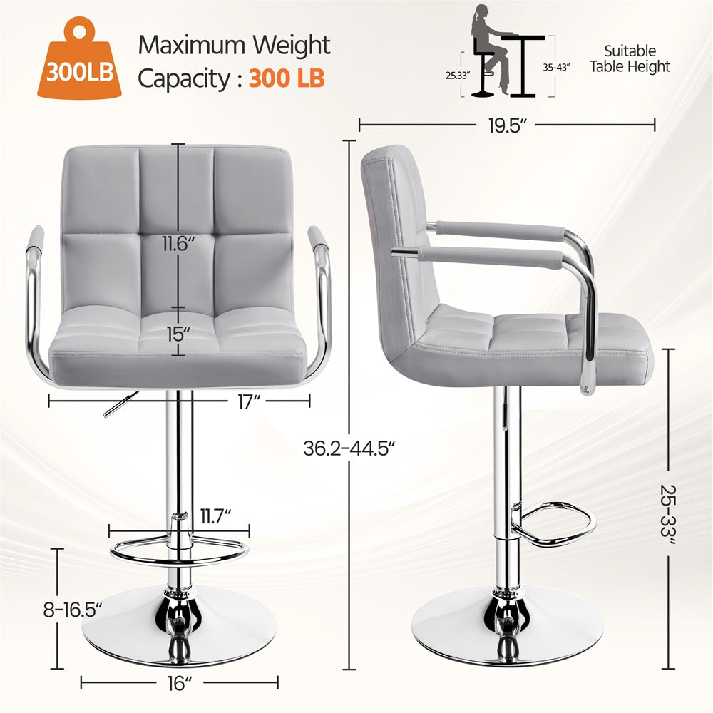 PU Leather Bar Stools Set of 2 by Costoffs, Adjustable Height and 360-Degree Swivel Seats with Backrests, Footrests and Steel Bases for Kitchen Islands