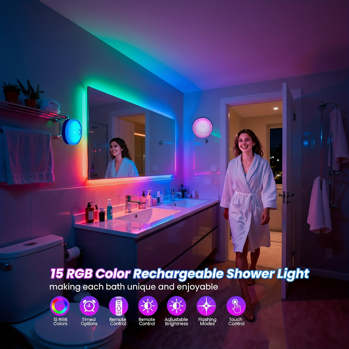 Rechargeable RGBW Mood Lights, 2 or 4 Pack with 15 Color Options, Cool White, Magnetic Mounting, Remote Dimming and Timer for Indoor Ambient Decor