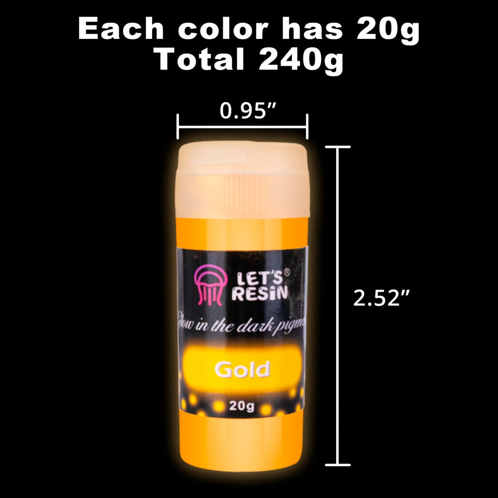 Luminous Craft Powder with Twelve Listed Colors and 0.7oz/20g Weight Reference, Glow in the Dark Color Selection for Compatible Adult Decorative Projects