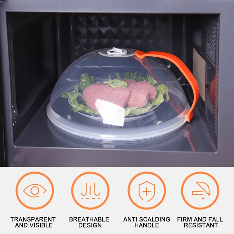 Microwave Splatter Cover with Handle and Steam Vents, Transparent Plastic Food Lid for Covering Compatible Dishes During Everyday Leftover Reheating