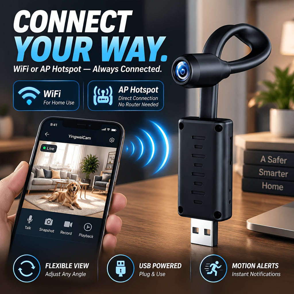AP Hotspot Mini Camera 3-Pack, 1024P Indoor Monitoring Cameras with Motion Detection, Flexible Lens and Local Live Viewing Without Internet