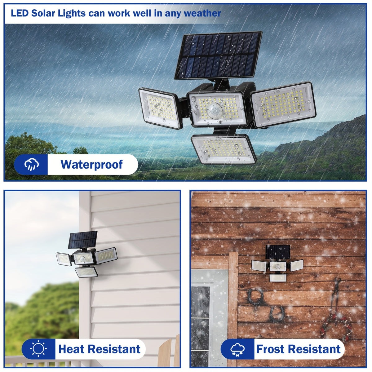 Four-Head Solar Motion Sensor Outdoor Lights, 2-Pack 288 LED Floodlights with Remote Control, 4 Lighting Modes and IP65 Rating for Yard, Patio and Garage