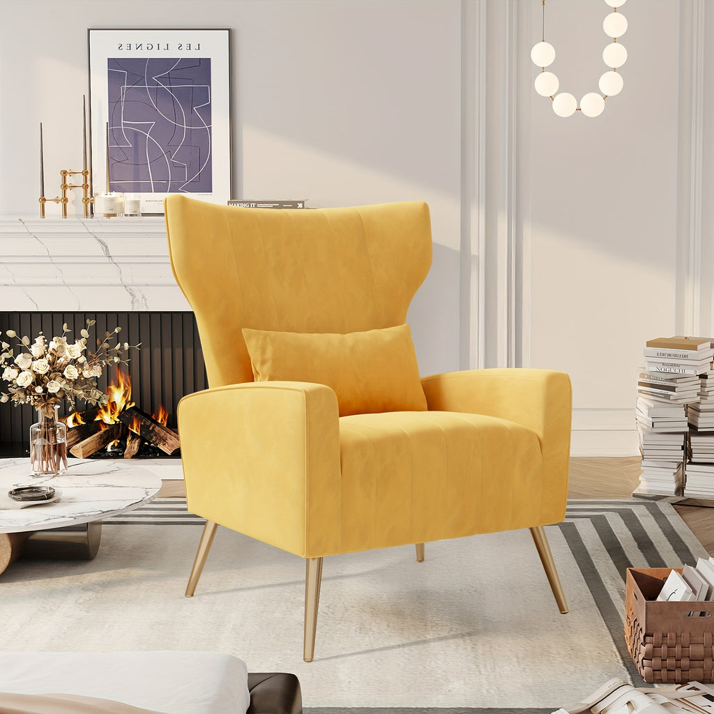 Velvet Accent Armchair with Metal Legs and Spring Support, Sponge-Filled Mid-Century Modern Reading Chair for Living Room and Cozy Seating Corners