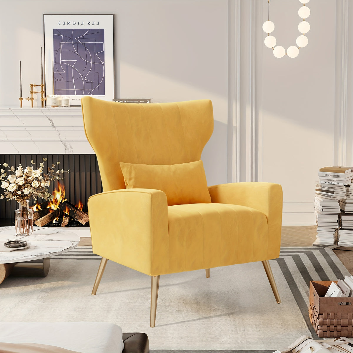 Velvet Accent Armchair with Metal Legs and Spring Support, Sponge-Filled Mid-Century Modern Reading Chair for Living Room and Cozy Seating Corners
