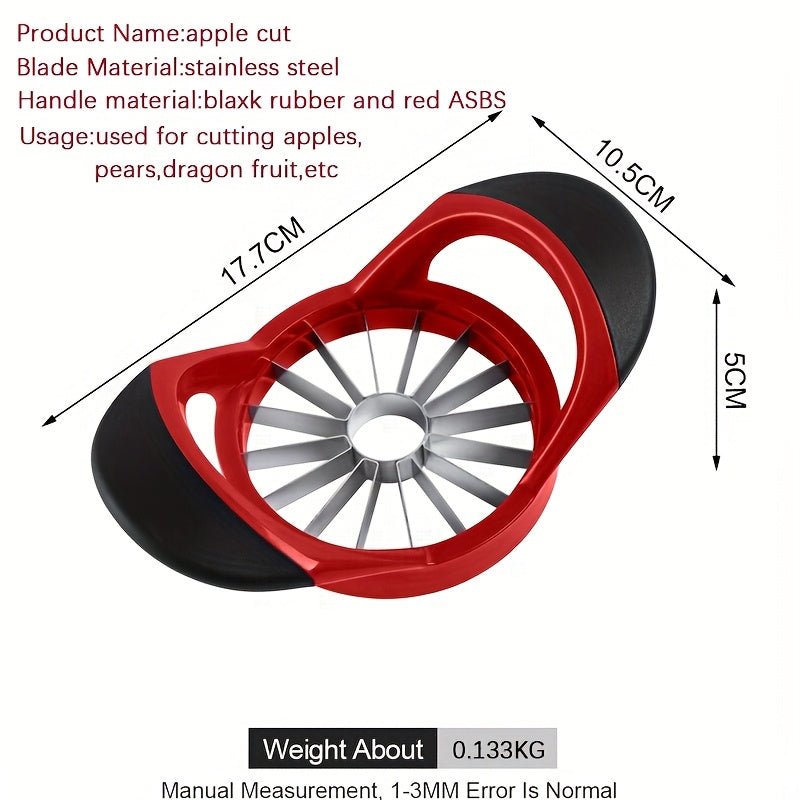 Apple Slicer and Corer in Red, Manual Fruit Cutting Tool for Compatible Apples and Pears, Kitchen Prep Accessory for Snacks and Family Fruit Platters