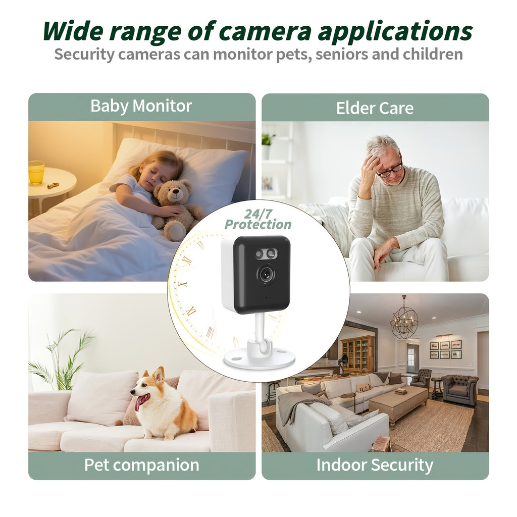 Indoor Security Camera Four-Pack with Listed 6MP Imaging, 2.4GHz WiFi, Two-Way Audio and Color Night Vision, Plus Four 78.74-Inch USB Cables for Home Monitoring