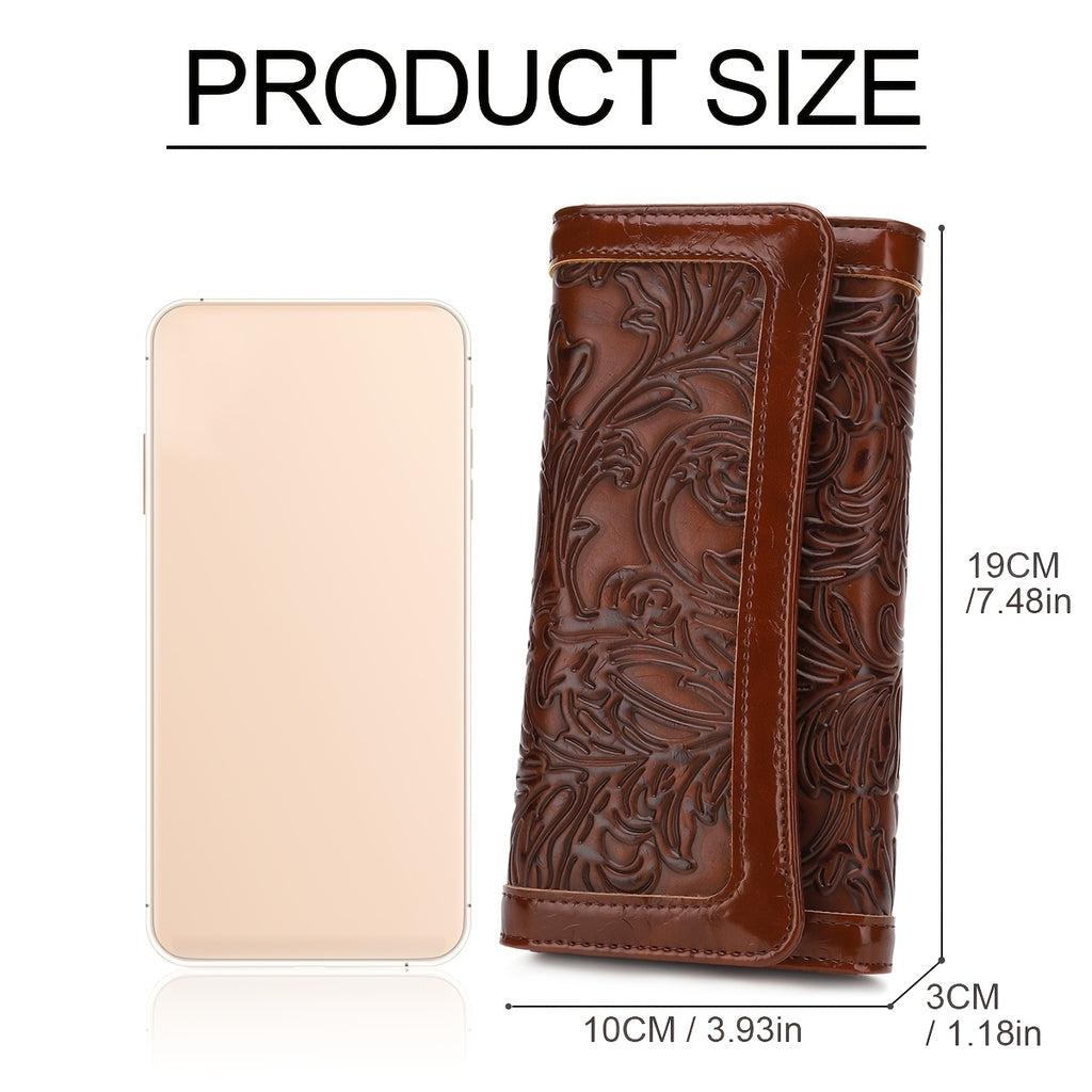 Embossed PU Wallet for Women with Trifold Long Clutch Design, Card Slots and Coin Pocket, Five Color Options for Cash, Receipts and Everyday Essentials