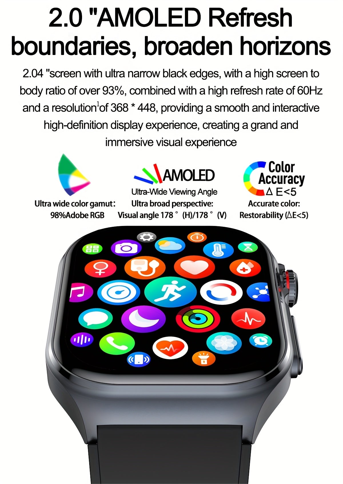AMOLED Calling Smartwatch for Men and Women, 2.04-Inch Display, 530mAh Battery, NFC and Multi-Sport Modes with Magnetic Charging for iOS Android