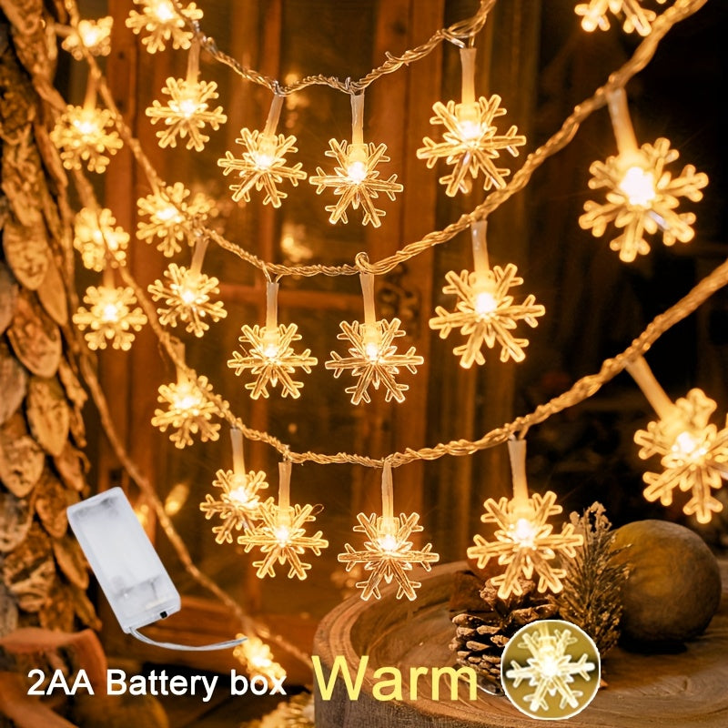 Snowflake LED String Lights for Christmas and Winter Party Decor, Warm White or Multicolor Options with 10, 20 or 40 LEDs, Batteries Not Included