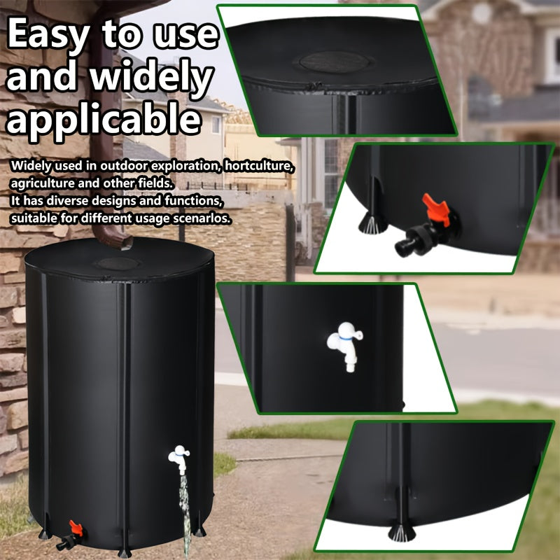 Rain Barrel Water Collection Tank with Multiple Listed Capacities, Plastic Garden Water Storage Container in Black or Green for Backyard Watering and Lawn Care