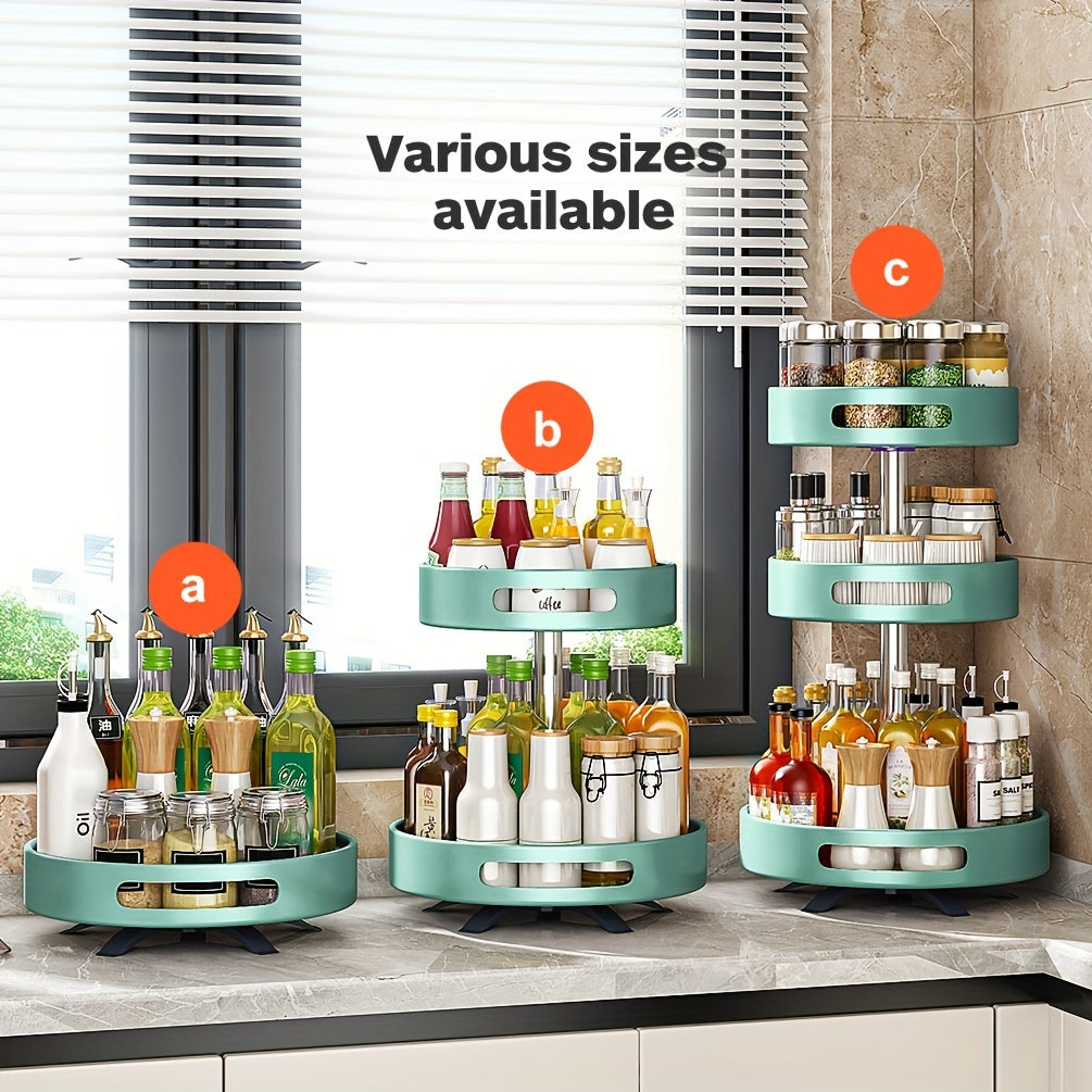 Rotating Spice Rack with Double-Layer Storage, Large Green, Silvery, White or Black Option Labels for Kitchen Countertop Seasoning and Corner Organization