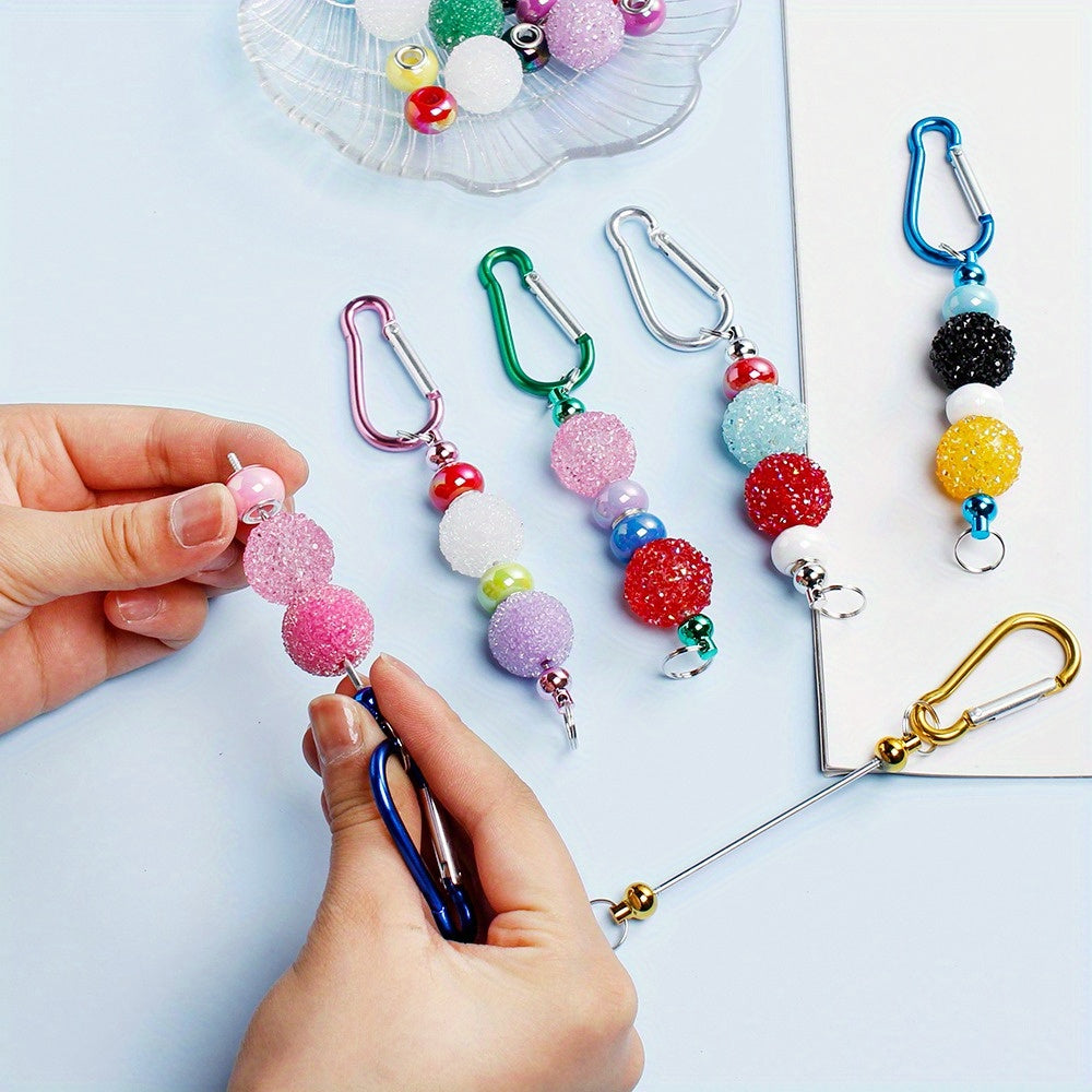 Mixed Color Beadable Keychain Blanks with D-Shaped Clasps and Bead Bars, Listed 22-Piece Craft Assortment for DIY Key Pendants and Personalized Party Favors