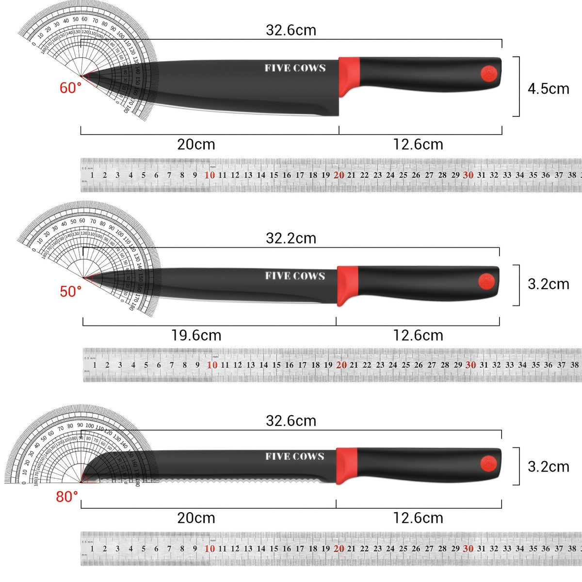 High Carbon Stainless Steel Knife Set with Manual Sharpener and Holder Base, Plastic Handle Kitchen Collection in 14-Piece and 13+1 Color-Labeled Options