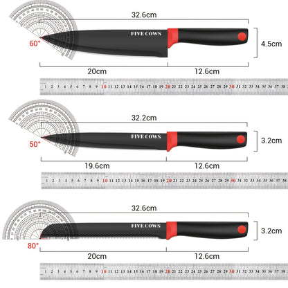 High Carbon Stainless Steel Knife Set with Manual Sharpener and Holder Base, Plastic Handle Kitchen Collection in 14-Piece and 13+1 Color-Labeled Options