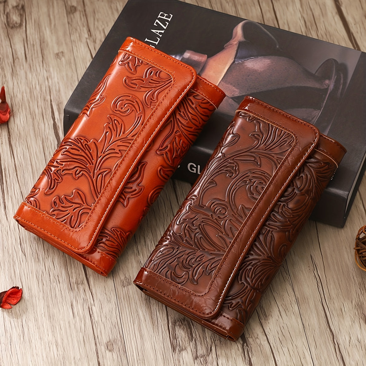 Embossed PU Wallet for Women with Trifold Long Clutch Design, Card Slots and Coin Pocket, Five Color Options for Cash, Receipts and Everyday Essentials
