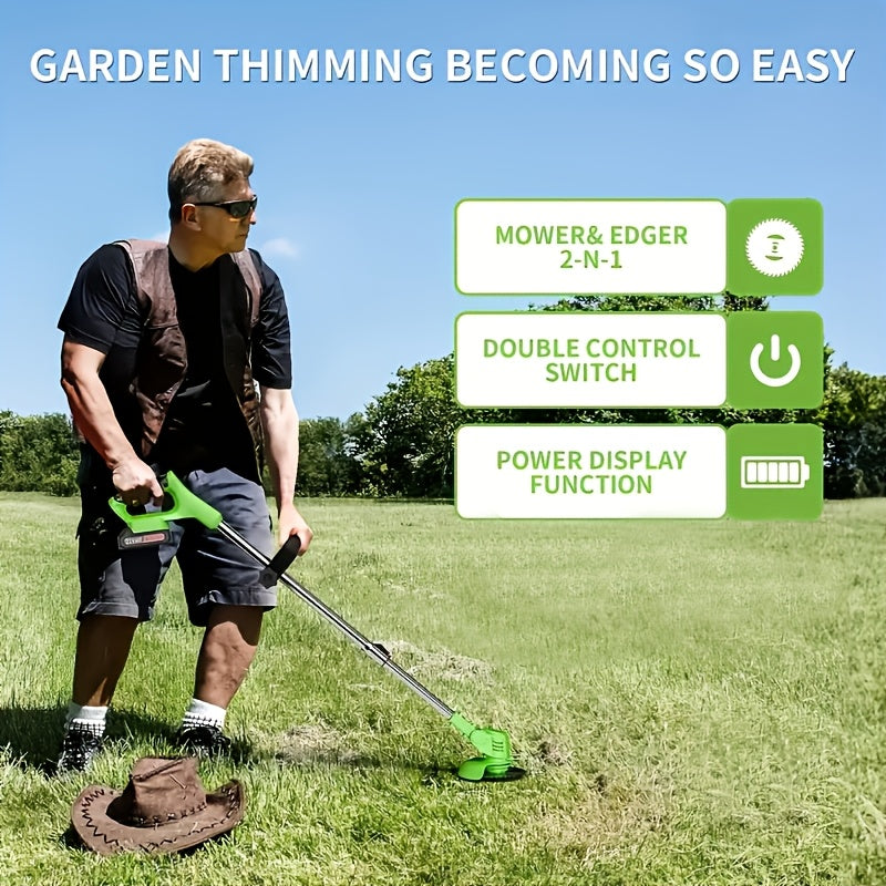 Foldable Cordless Weed Trimmer with Listed 21V Power and Two Lithium Batteries, Handheld Electric Grass Cutter in Four Color Options for Home Garden Maintenance
