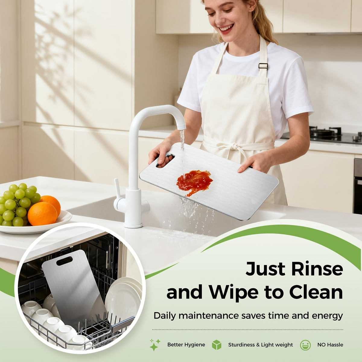 Stainless Steel Cutting Board Set of 3 with Reversible Surfaces, 10 x 6, 12 x 8 and 14 x 10 Inch Kitchen Prep Boards for Fruit, Vegetables and Dough