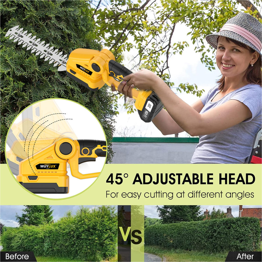 Cordless Hedge Trimmer by TEGATOK with Listed 20V Power, One- or Two-Battery Kit Options and Extended Model for Garden Shrub Trimming and Lawn Care