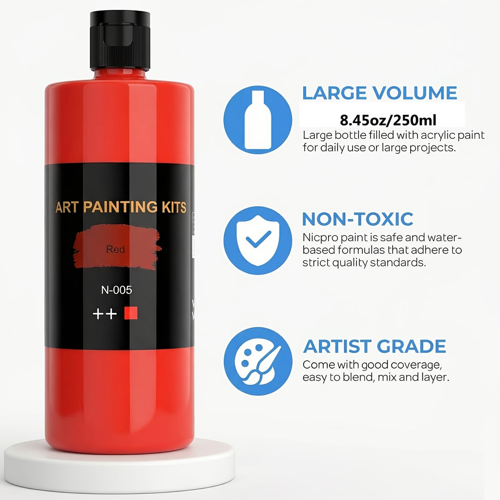 18-Color Acrylic Paint Set with Listed 8.45oz per Bottle, Painting Supplies for Canvas Studies, Decorative Ceramic and Fabric Crafts by Beginners and Hobby Artists