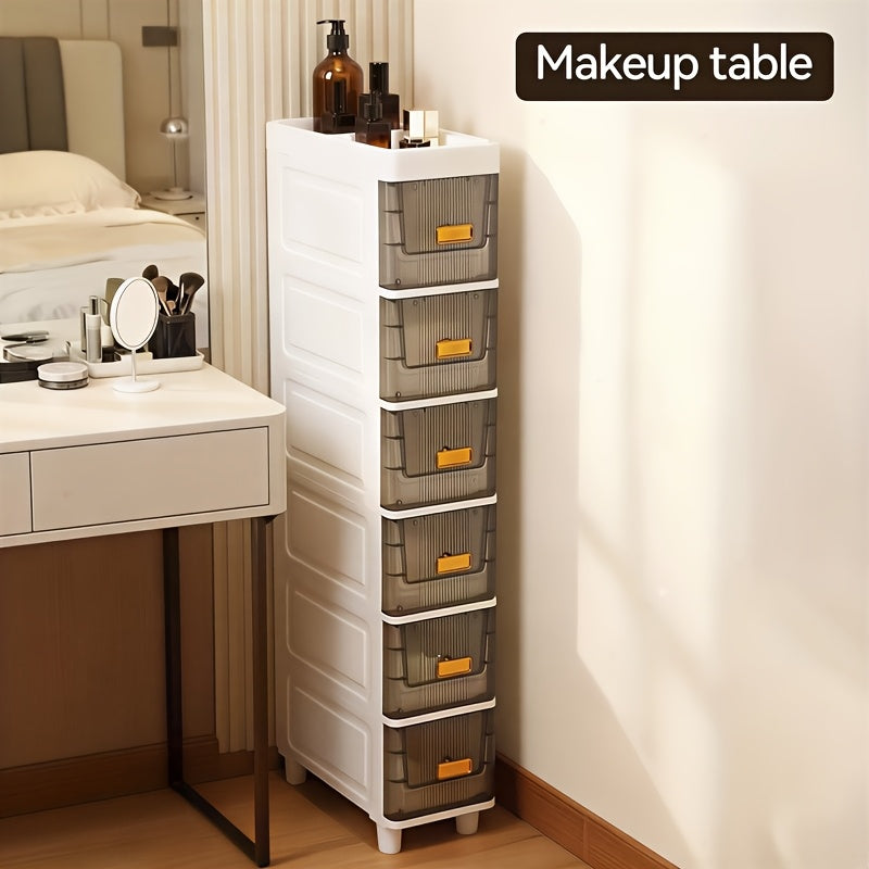 Slim Storage Cabinet with Drawers and Listed PP Material, Three-, Four- or Five-Layer and Six-Drawer Options for Bathroom, Kitchen and Small-Space Organization