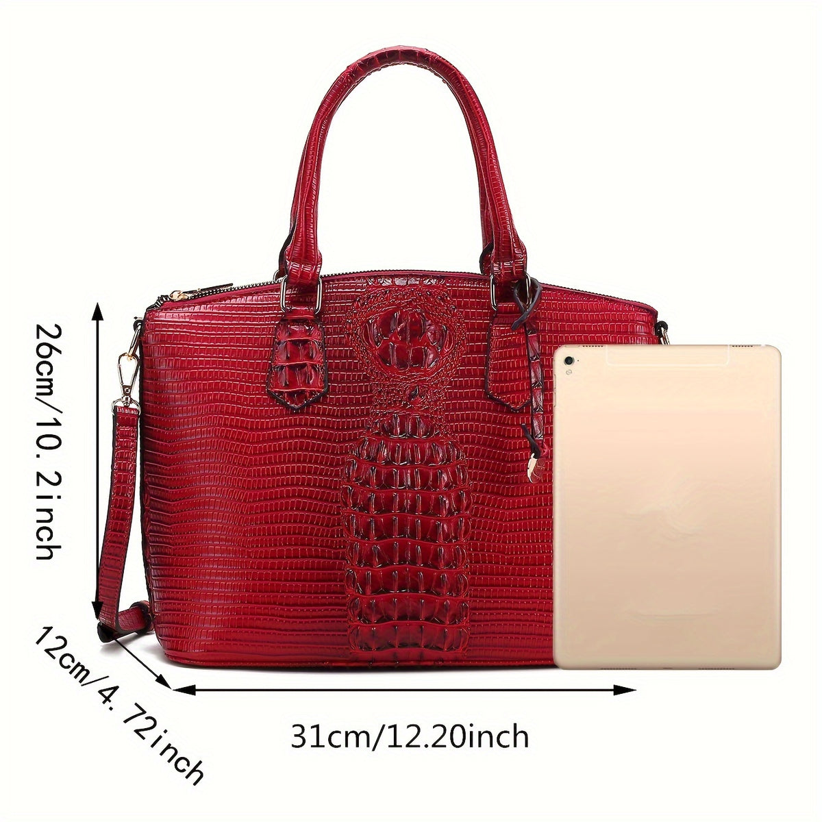 Crocodile-Design Work Handbag for Women with Detachable Shoulder Strap and Zipper Closure, Spacious Crossbody-Style Purse for Office and Everyday Wear