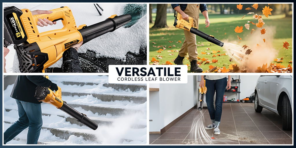 Extended-Nozzle Cordless Leaf Blower, Anti-Slip Handle with Yellow One- or Two-Battery Choices and Selected Six-Speed Models for Lawn, Patio and Yard Cleanup