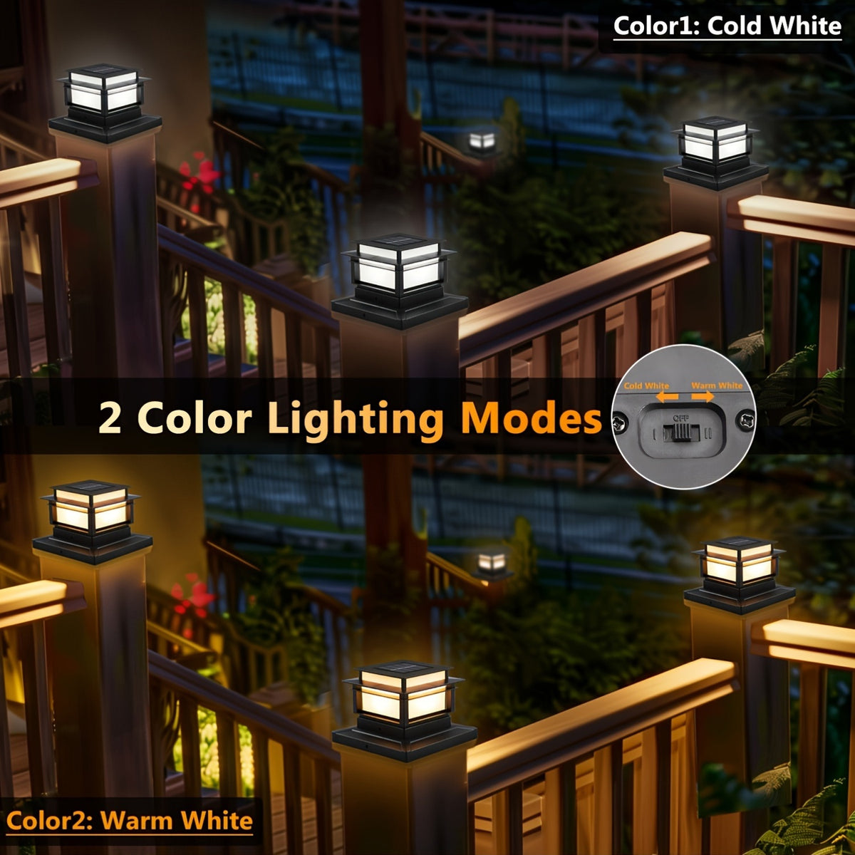 Solar Post Cap Lights 6 Pack for Fence and Deck Posts, Outdoor LED Accent Lighting for Decorative Garden, Porch, Patio and Stair-Area Settings