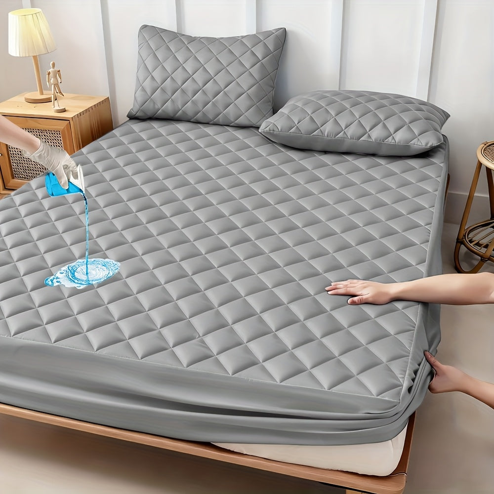 Fitted Mattress Protector with Listed 9–15 Inch Pocket Range, Single Solid-Color Bed Cover in Twin, Full, Queen and King Sizes with Nine Color Labels