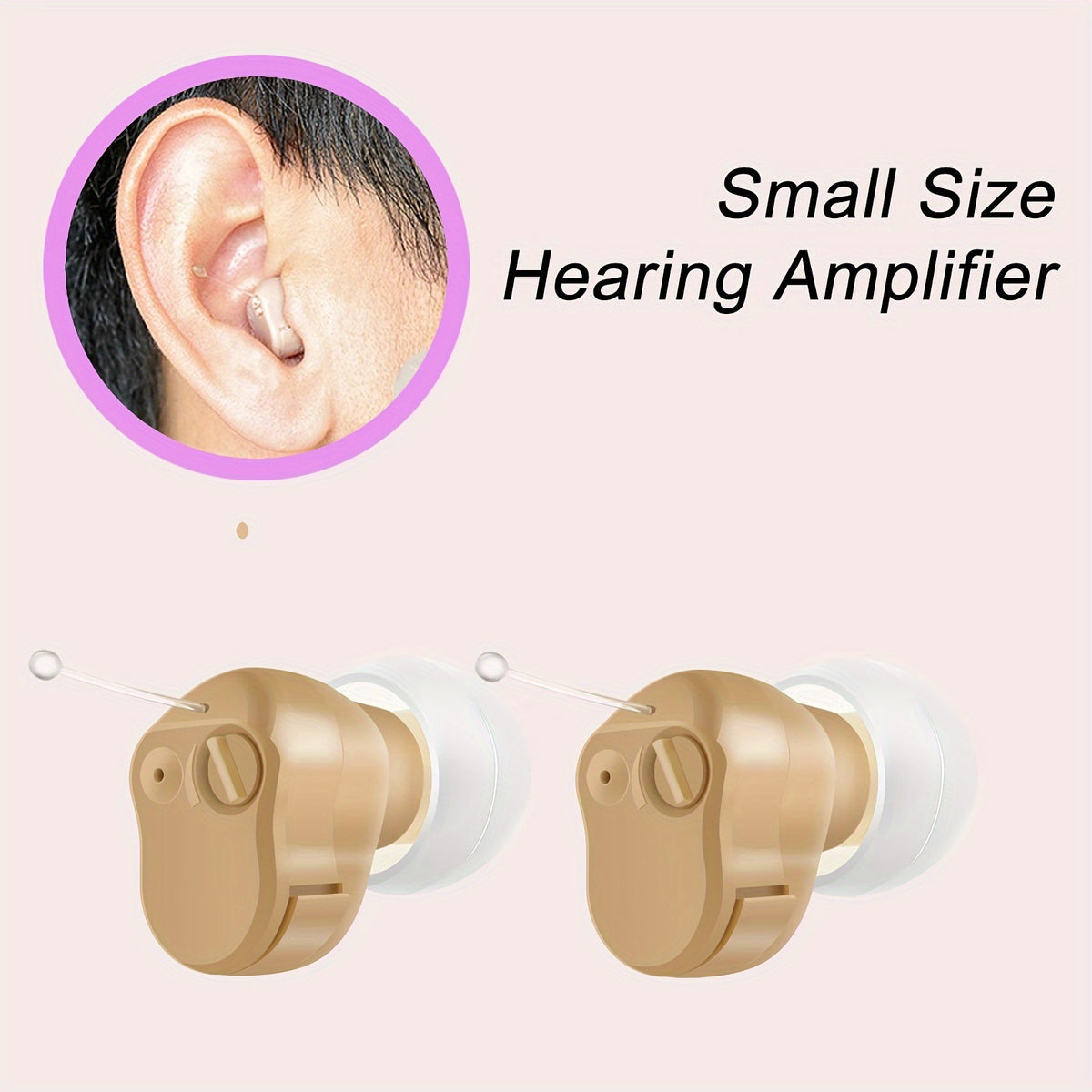 Battery-Powered Hearing Aid A10 with Compact Mini Amplifier Design and Three Listed Ear Tip Sizes, Non-Rechargeable 1pc or 2pcs Options for Adults