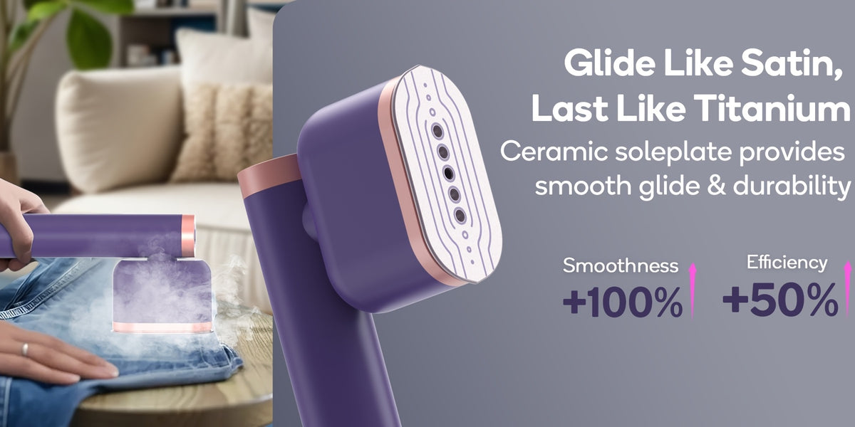 Two-Setting Garment Steamer, 1200W Handheld Clothes Steamer with Listed 15-Second Heat-Up in Royal Purple, Snow White or Mint Green for Home and Travel Fabric Care