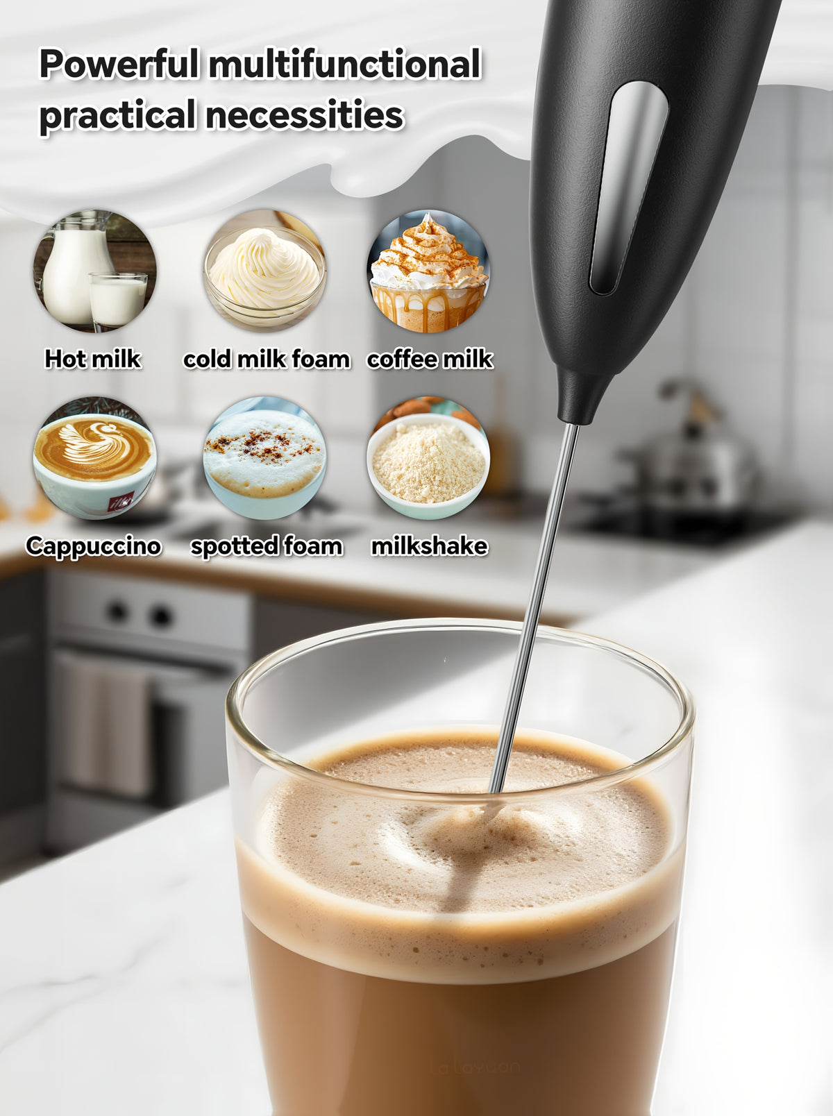 Electric Milk Frother with Three Speeds and USB Rechargeable Design, Four Color Labels with Foam Head or Egg and Frother Head Options for Home Coffee Preparation