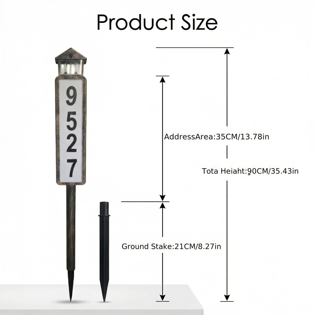 Solar LED Address Sign, House Number Display Board with Three Adjustable Color Mode Label, Black or Retro Design Options for Entryways and Courtyards