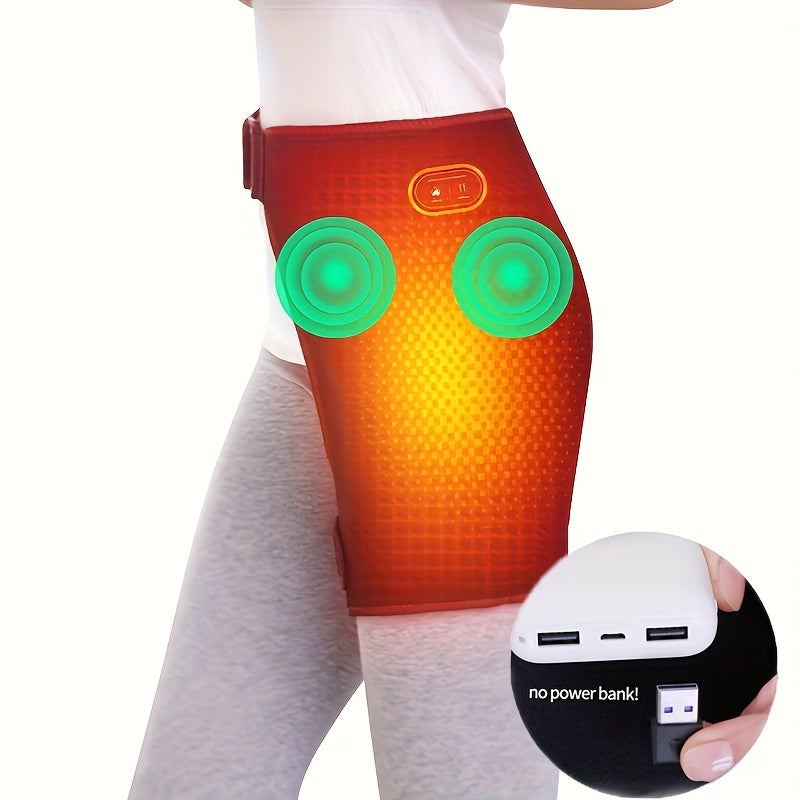 USB Hip Heating Pad in Black with Listed Three Heat and Vibration Settings, Soft-Fabric Personal Wrap with Cable and Manual, Power Bank Not Included