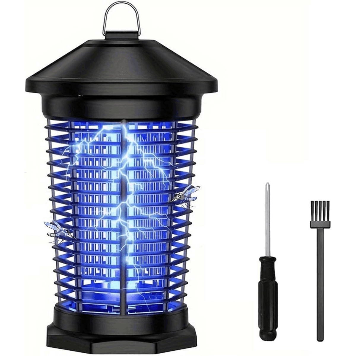 Plug-In Electric Bug Zapper in Black with Listed 18W 365nm Bulb and 4000V Grid, 6ft Cord, Hanging Hook, Removable Collection Tray, Screwdriver and Cleaning Brush