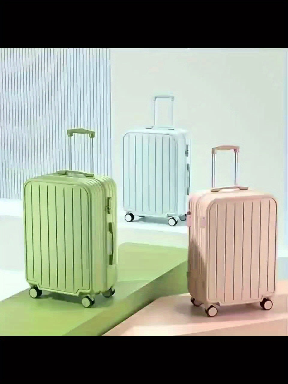 Hard-Shell Trolley Luggage with Zipper Closure and Solid-Color Design, Listed 20-Inch Pink, White, Yellow or Blue Set Labels and Dark Grey Single-Case Option