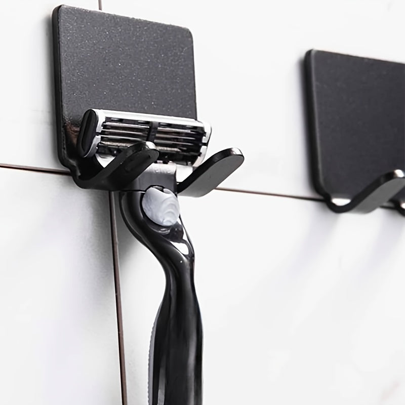 Self-Adhesive Razor Holder and Towel Hooks for Bathroom Organization, Three-Piece No-Drill Shaver Storage Set for Compatible Razors and Hanging Items