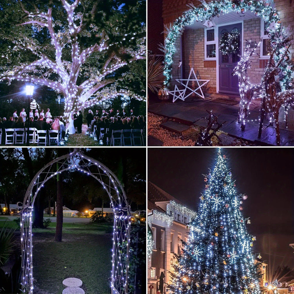 Two-Pack Solar Fairy Lights in Warm White, White or Multicolor, Eight-Mode Wording for Garden, Tree and Holiday Displays with 104Ft 300LED Size Label