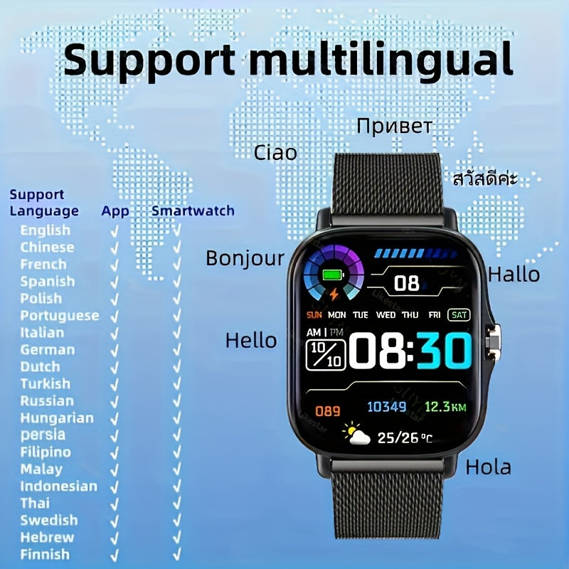 Smart Watch with Dual TPU Straps, 1.83-Inch Full Touchscreen, Wireless Calling and Message Alerts, Pedometer and Sports Modes for Men and Women