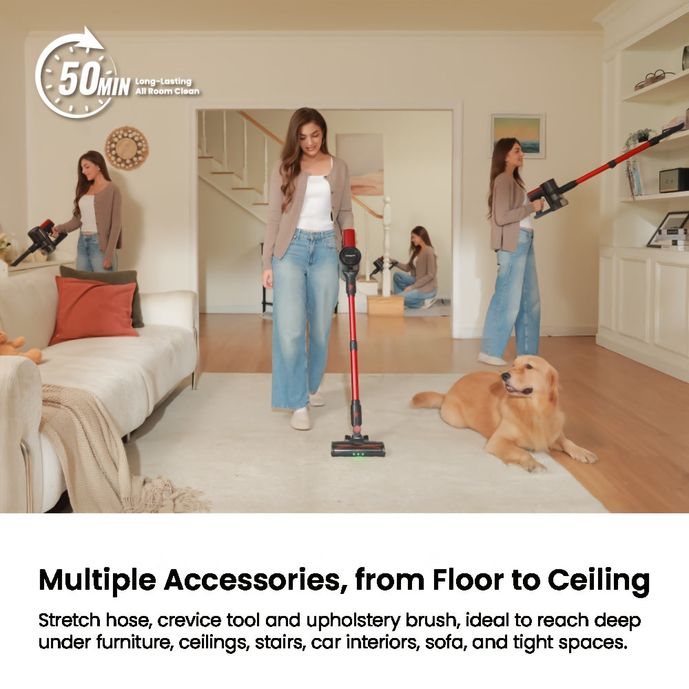 Detachable-Battery Cordless Vacuum Cleaner in Purple with Listed 46kPa Suction, Six-Stage Filtration and V-Shaped Brush Features for Home Floor and Pet Hair Cleanup