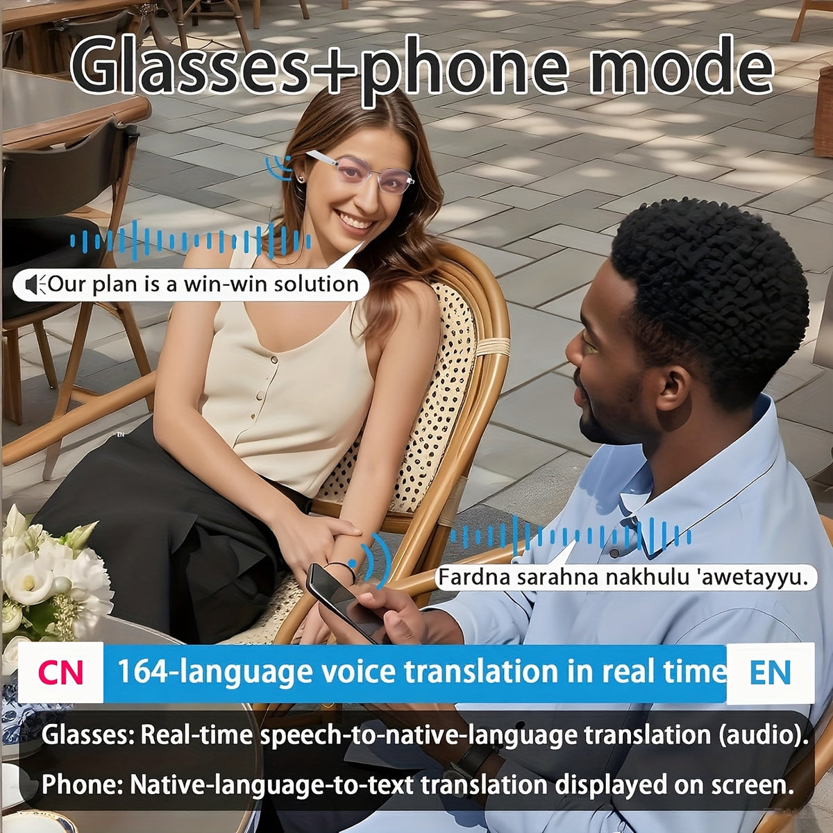 Auto-Tint AI Translation Glasses with Listed 164-Language Support, Calling and Music Playback, Black Metal or UF05 Gold and Silver Lens Options