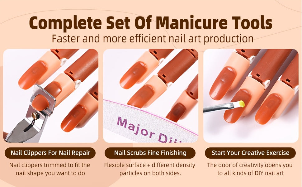 Flexible Nail Practice Hand for Acrylic Nail Training, Pink Hand Mold or Hand Model Set Options with Source-Listed Glue and Over-300g Weight Wording