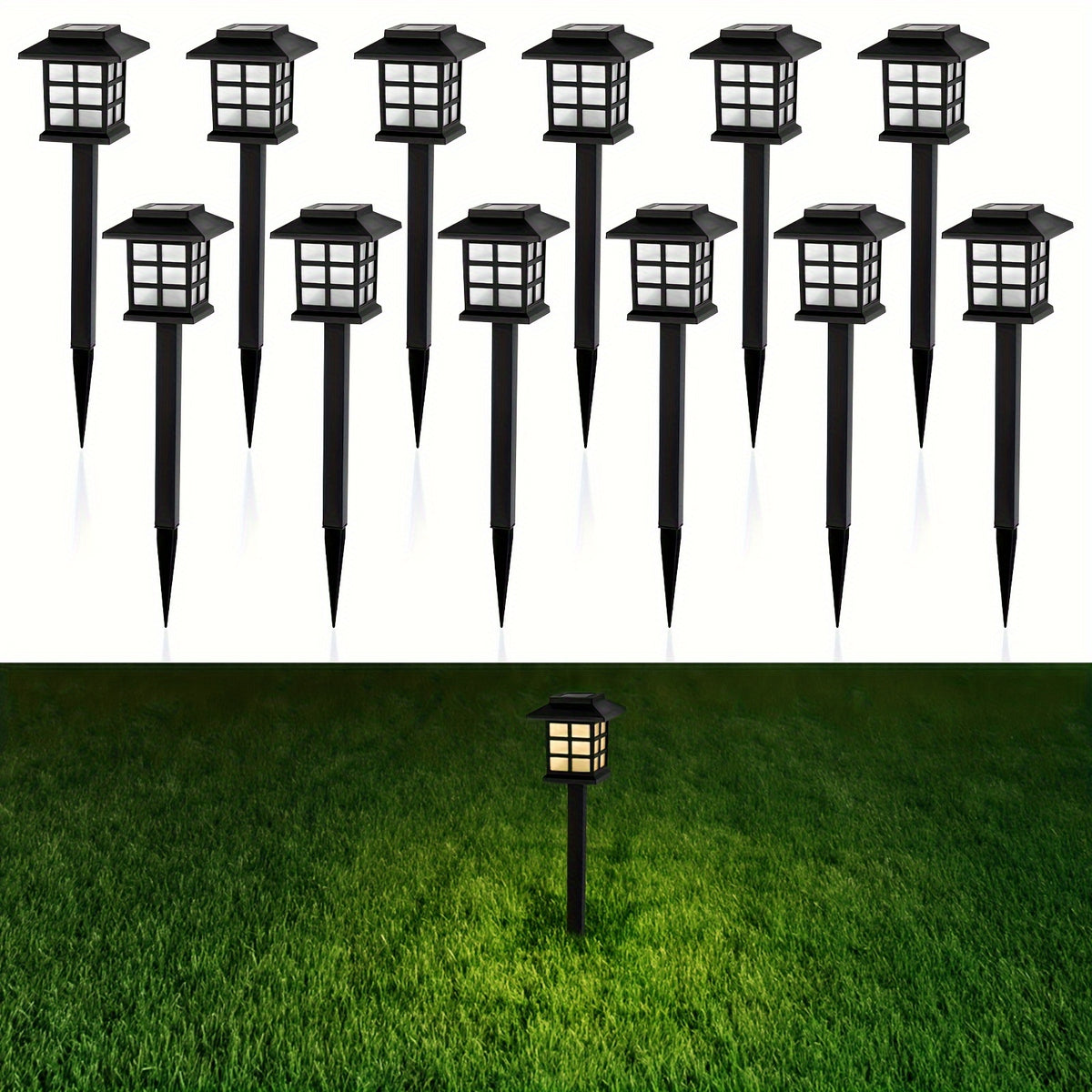 White-Light Solar Pathway Lights, Listed 12-Piece Outdoor LED Set with Automatic On-Off for Garden Paths, Lawn Borders, Patio and Yard Landscape Decoration