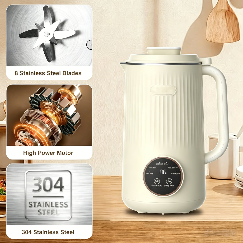 Plant-Based Milk Maker 35 oz with Listed Eight-Blade Design, Off-White Nut and Soy Beverage Machine with Delay Start, Keep Warm and Self-Cleaning Functions