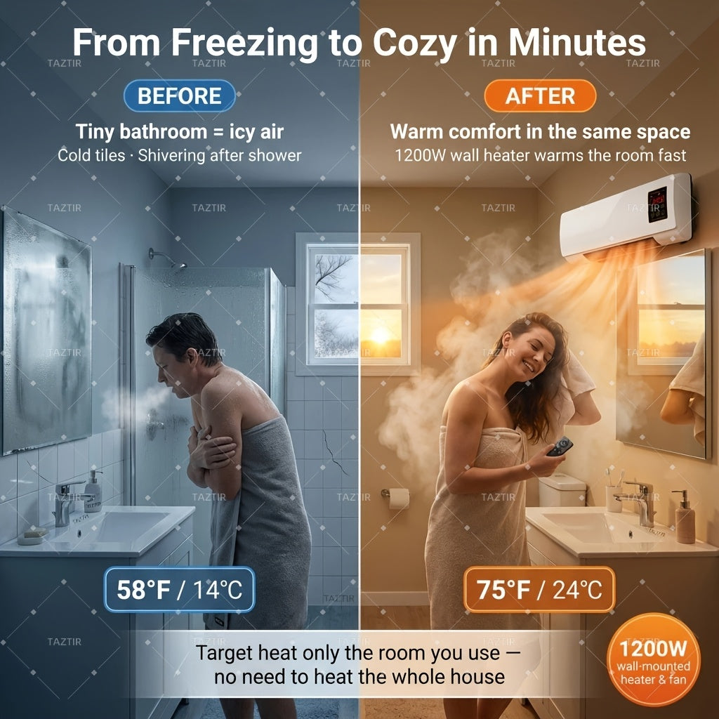 1200W Wall-Mounted Ceramic Heater in White, PTC Heating Design with Remote Control and Timer, Listed Dual-Mode Model for Space-Conscious Home Installation
