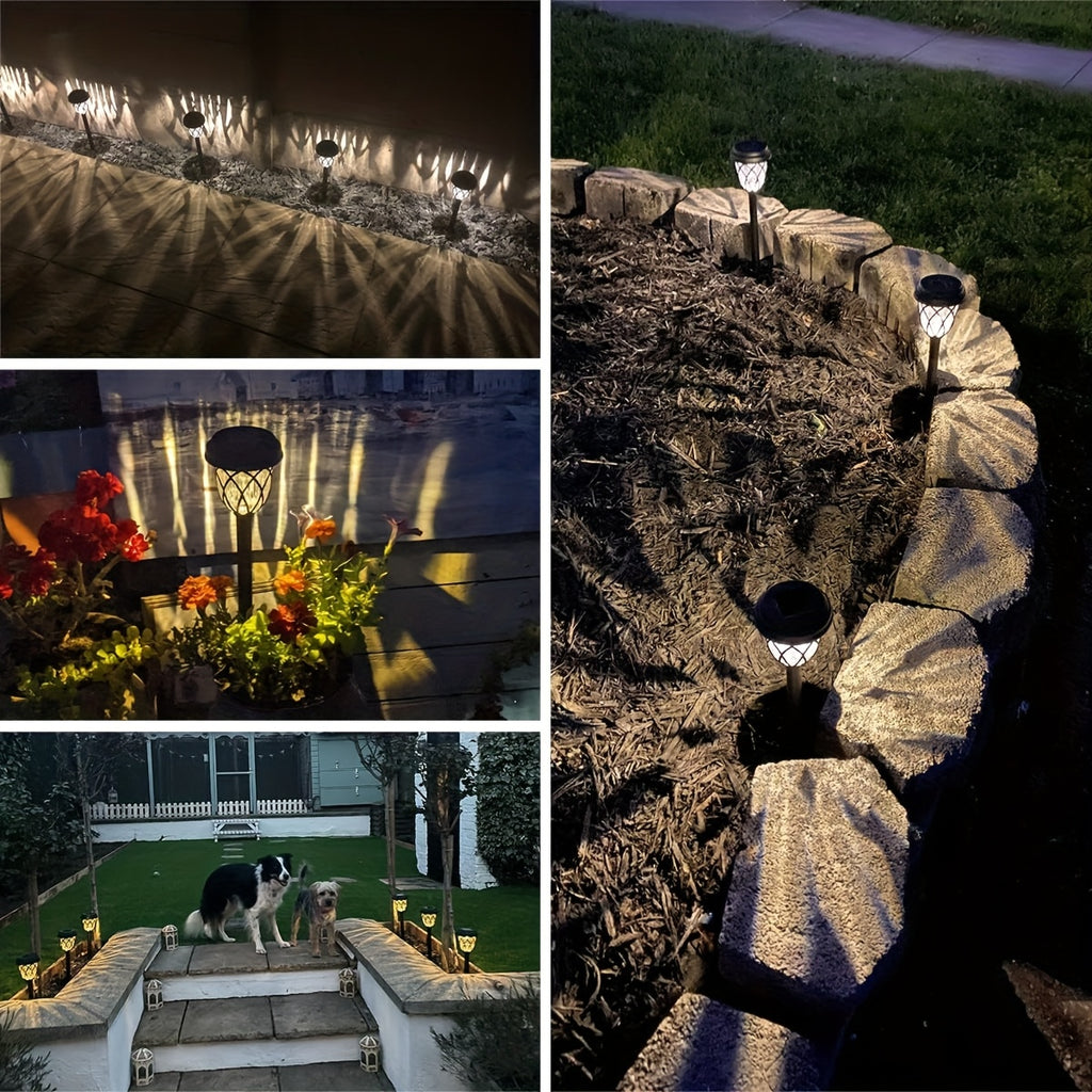 Solar Pathway Stake Lights with Cross Grid Design, Warm Light 6-Pack or White Light 10-Pack, Polypropylene LED Garden Lamps for Yard and Patio Decoration