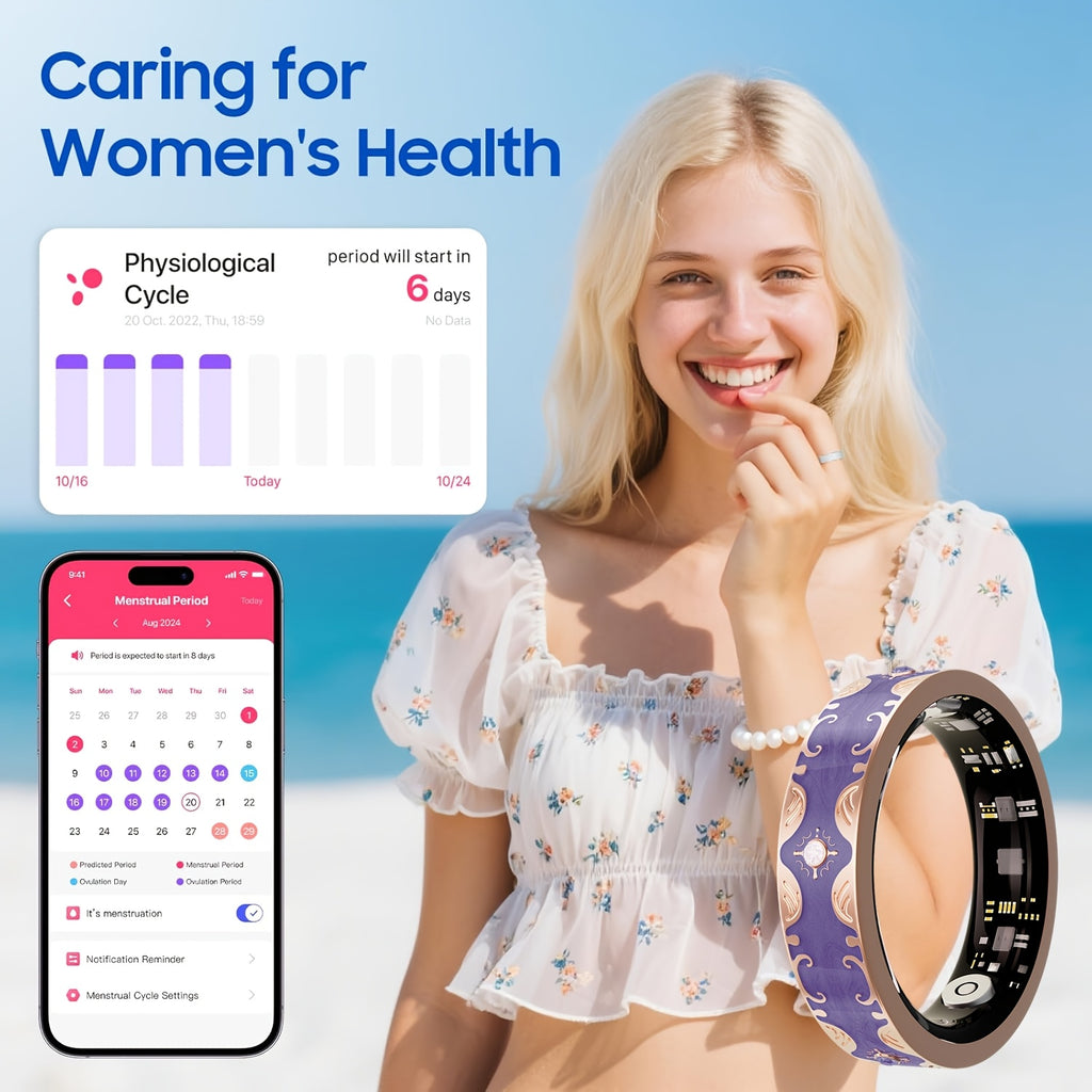 Photo Gesture Smart Ring for Women with Fitness and Sleep Tracking, Listed Strava Sync and iPhone Android Support, Five Colors in US Sizes 7–10