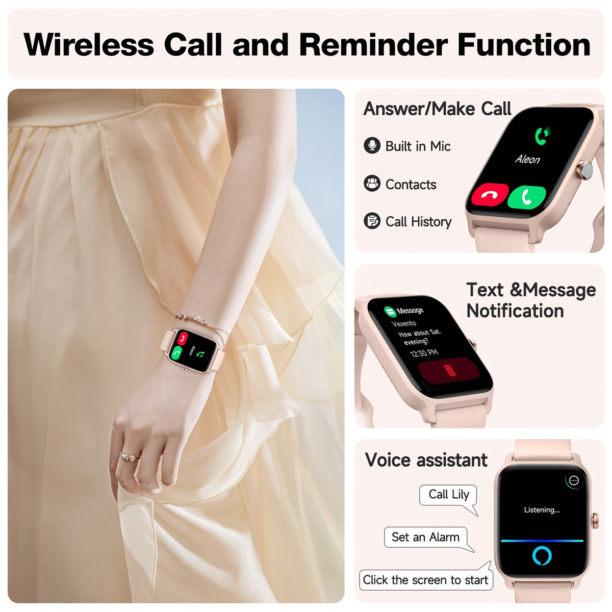 Alexa Smart Watch for Women & Men, 1.8-inch HD Touchscreen Smartwatch with Wireless Calling, 100+ Sports Modes, Fitness & Sleep Tracker, for iPhone Android, Mother's Day Gift
