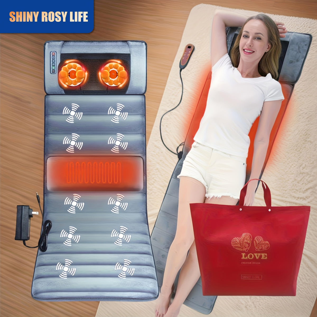Full Body Massage Mat with Heat, 10-Zone Wave Vibration Pad and Kneading Pillow, Optional Foot and Calf Massager for Home Relaxation