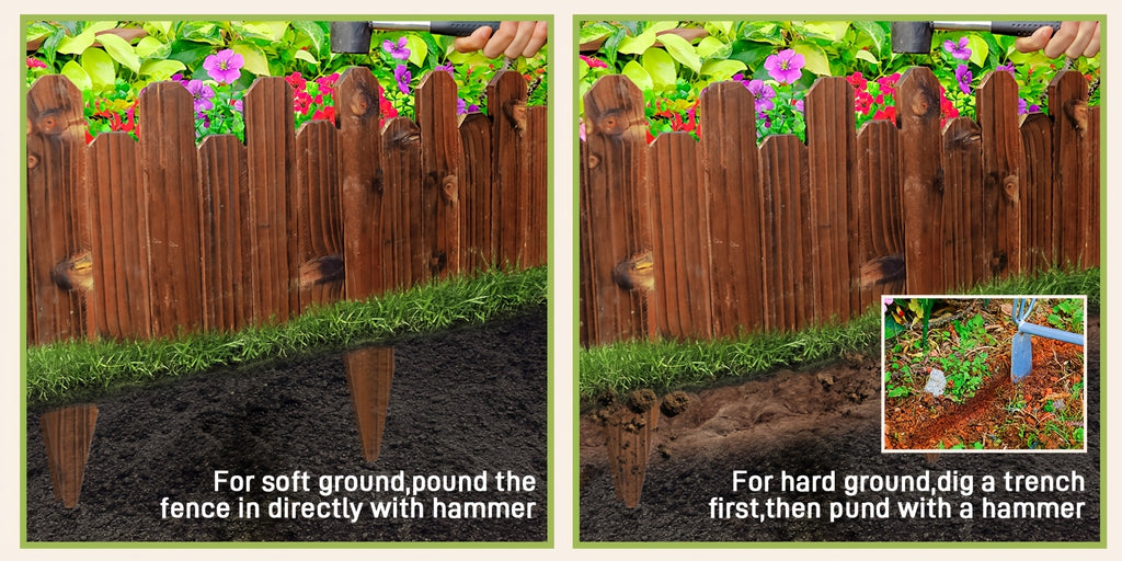 Wooden Garden Edging Border with Listed 47.2-Inch Length, Wire-Connected Decorative Picket Design for Flower Bed Outlines, Curved Paths and Landscape Accents