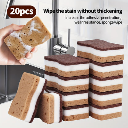 Three-Layer Dishwashing Sponges with Seaweed Waist Sponge Labels, 5, 10, 20 or 40-Piece Packs for Compatible Dishes and Everyday Kitchen Surface Cleaning